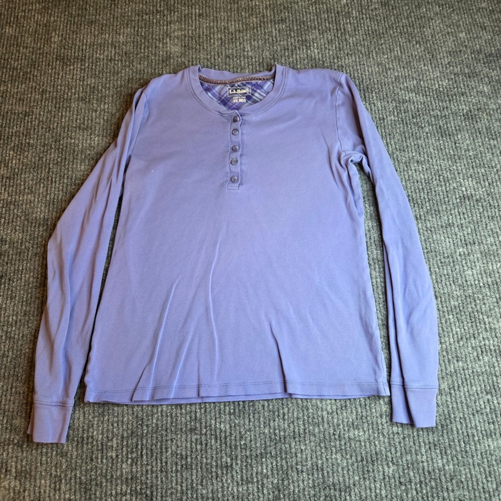 LL Bean Womens XS Regular Periwinkle Blue 100% Cotton Long Sleeve Henley Shirt